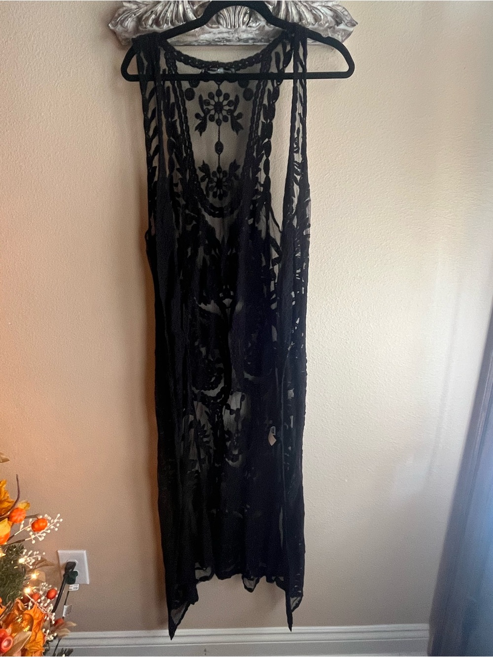 Vocal Black Sheer Crochet Longline Cardigan